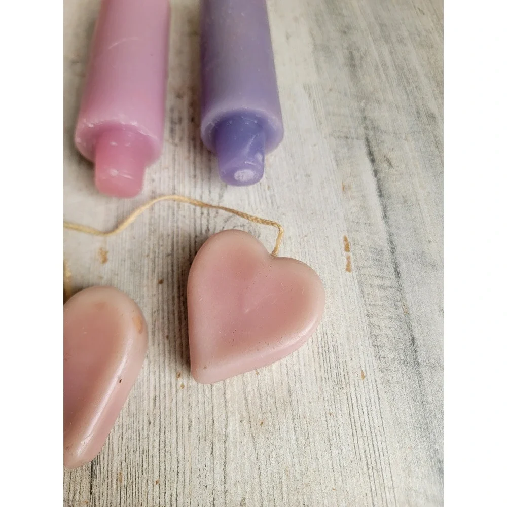 Vintage Valentine unique pastel pink heart candle set variety purple home decor
